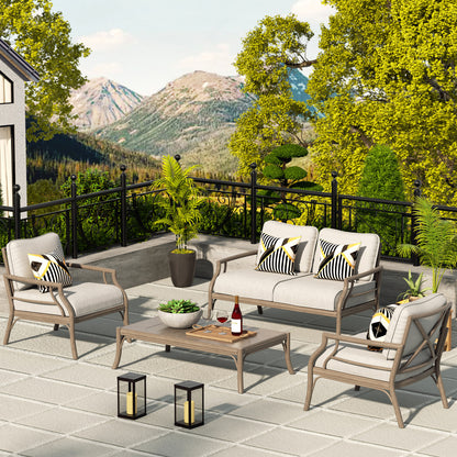 Lamando 4 Piece Aluminum Patio Furniture Sets with Olefin Cushions for 4 Person