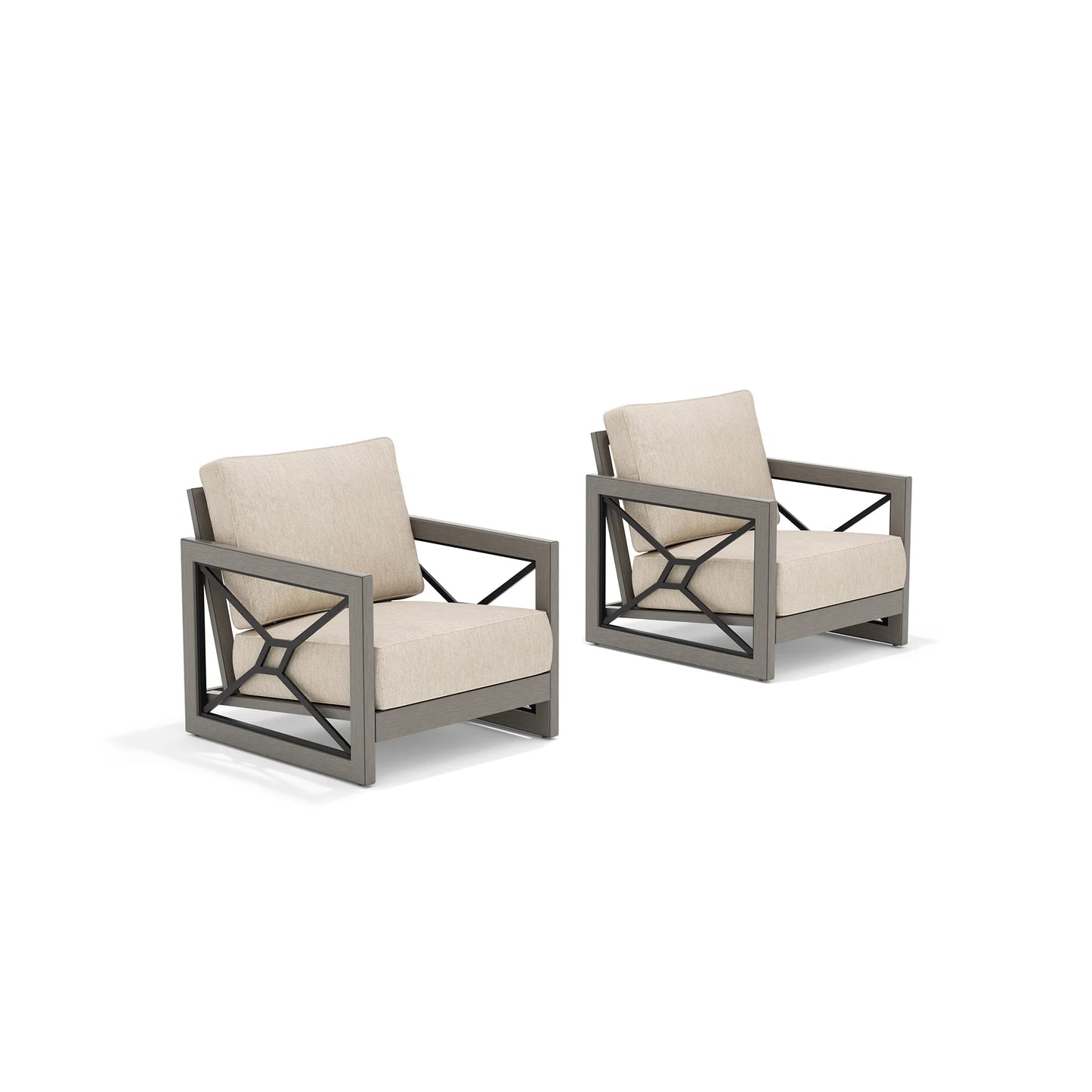 Two club chairs with beige cushions 