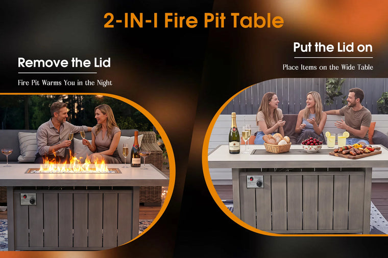 2-in-1 Convertible Fire Pit Table, Day-to-Night Outdoor Centerpiece