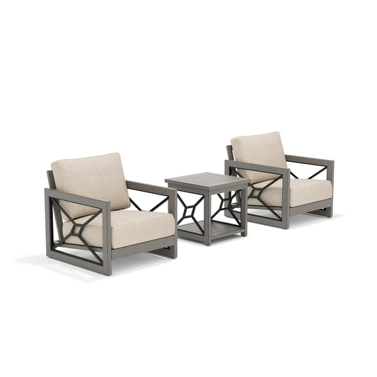 Outdoor furniture set with two chairs and a table