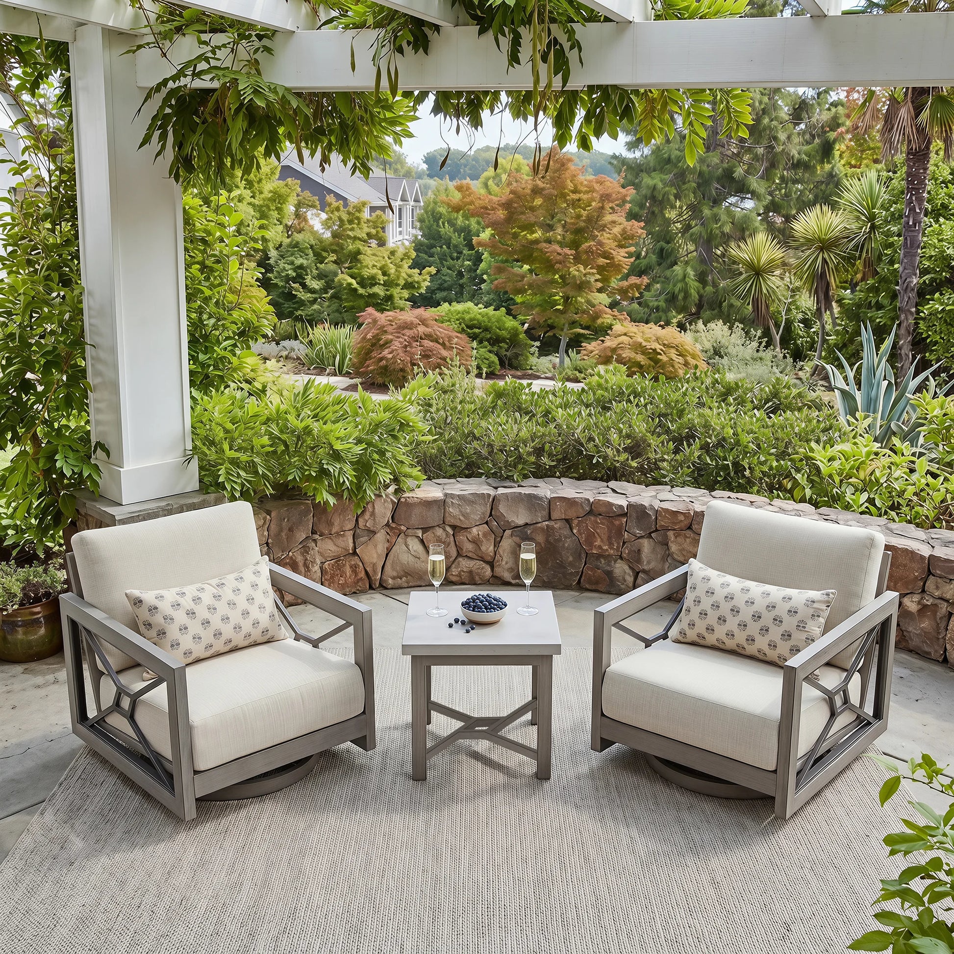 outdoor swivel club chairs set with 7 inch cushions