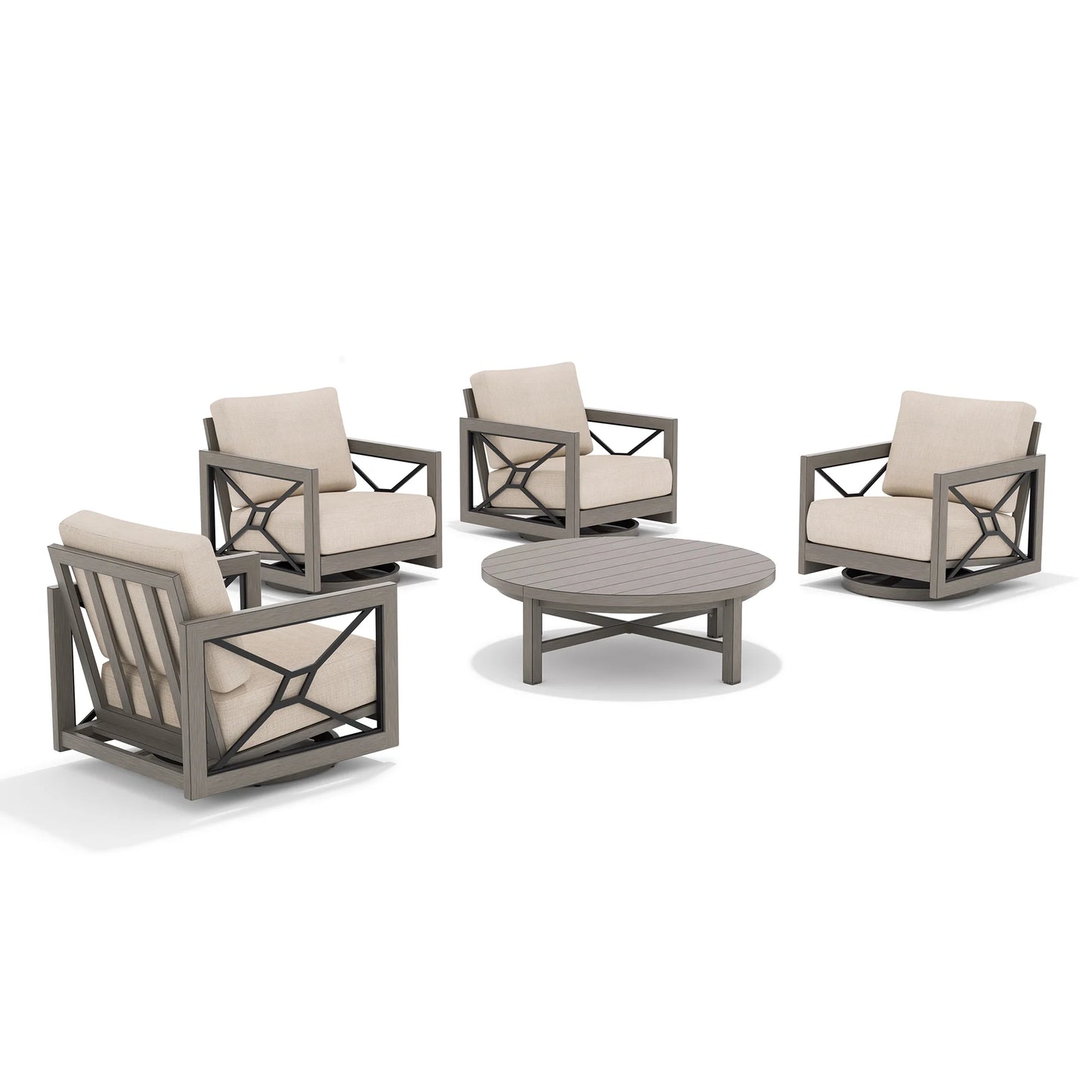 Marindo Patio 4 Swivel lounge chairs and Round Coffe table