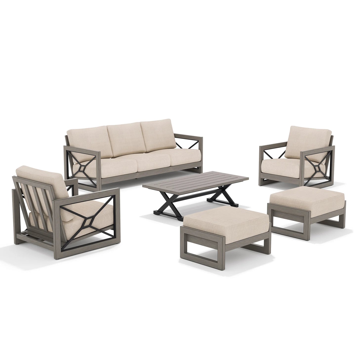Outdoor furniture set with beige cushions