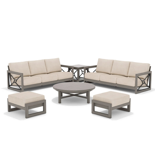 Outdoor Sectional set with beige cushions 