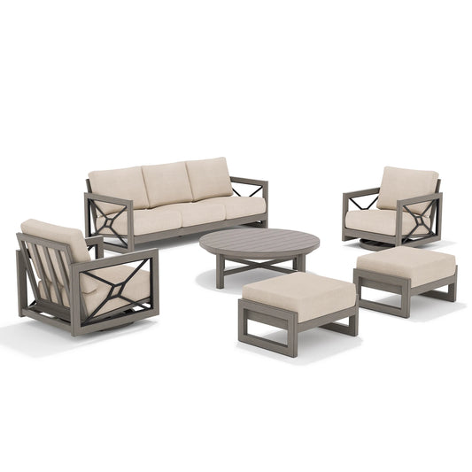 Outdoor furniture set with beige cushions