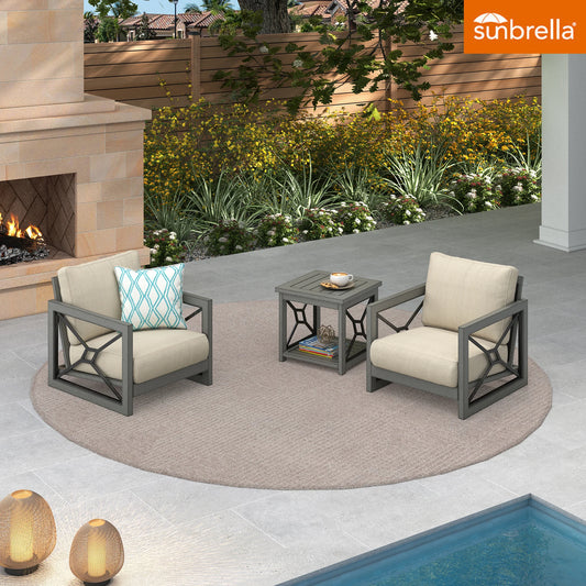 PEAKHOME 3 Pieces Aluminum Patio Bistro Set with Sunbrella® Cushions