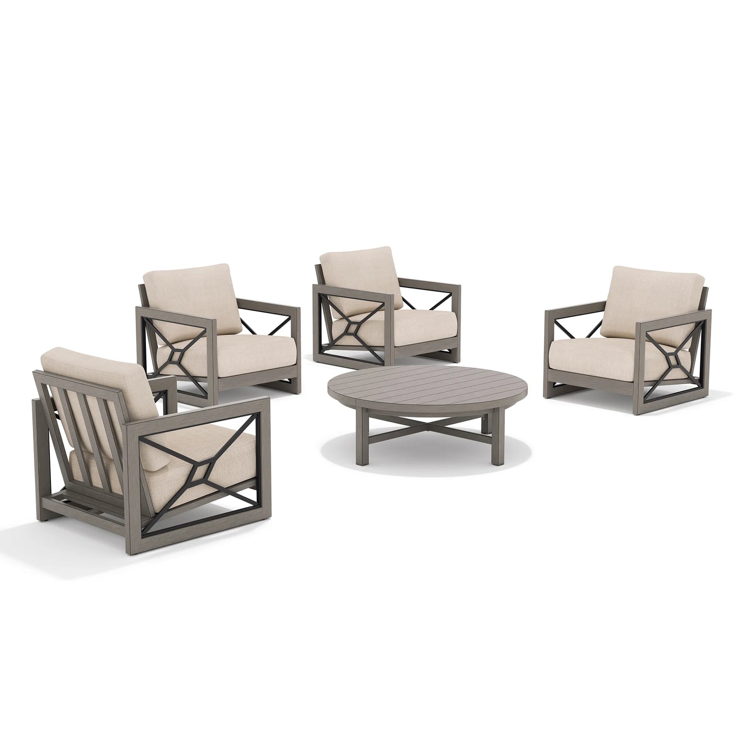 Outdoor furniture set with four chairs and a round table