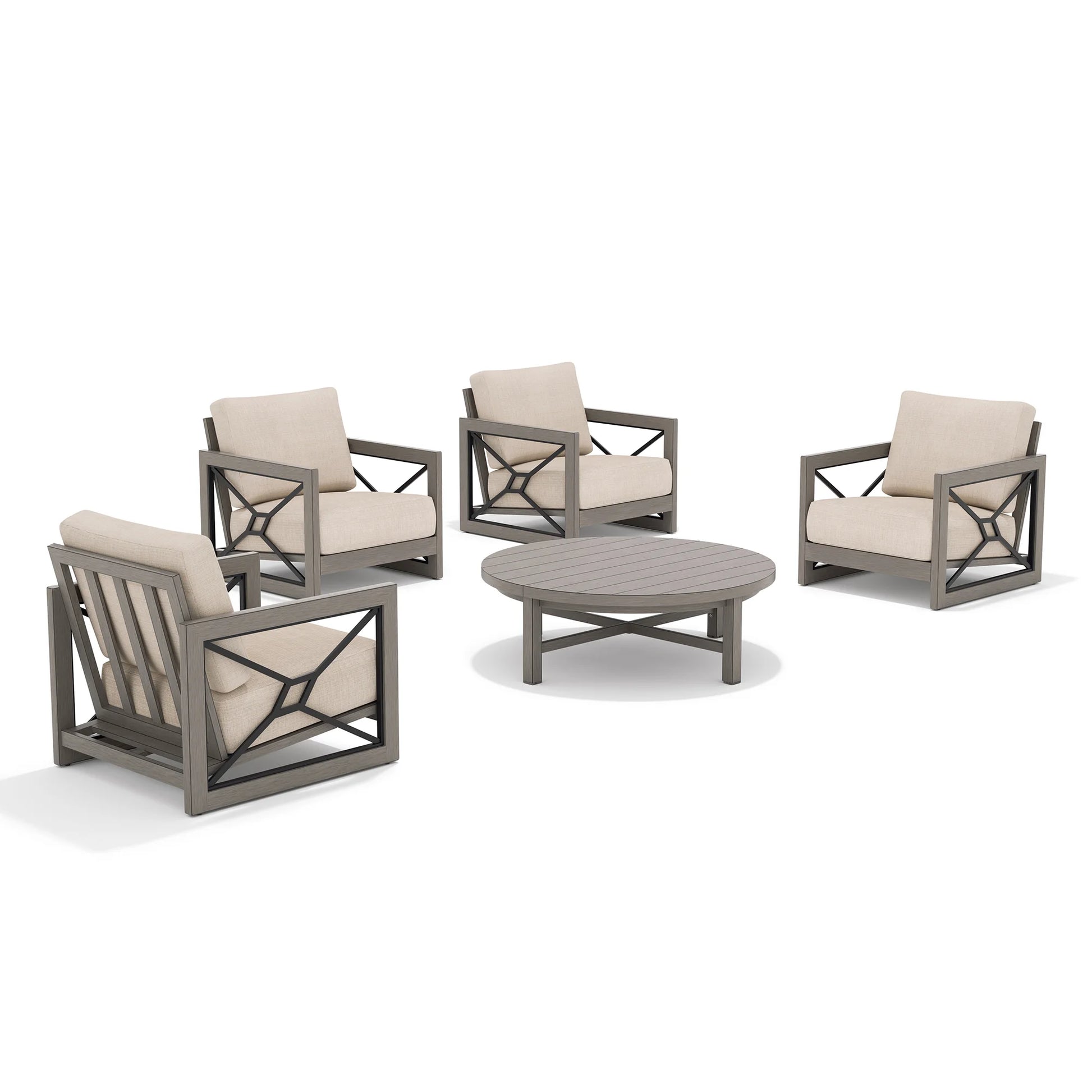 Outdoor furniture set with four chairs and a round table
