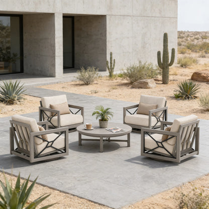 Marindo Patio 4 Swivel lounge chairs and Round Coffe table