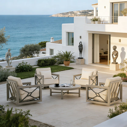 Marindo Patio 4 Swivel lounge chairs and Round Coffe table