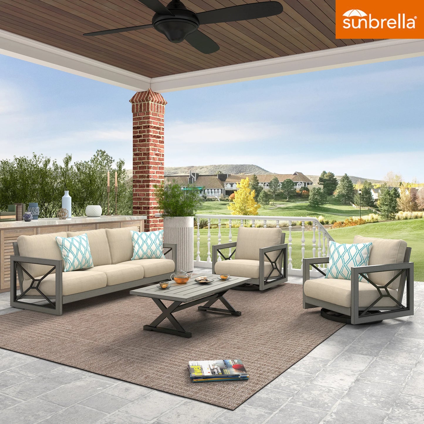 Marindo Patio Aluminum Patio Conversation Set with Sunbrella® Cushions