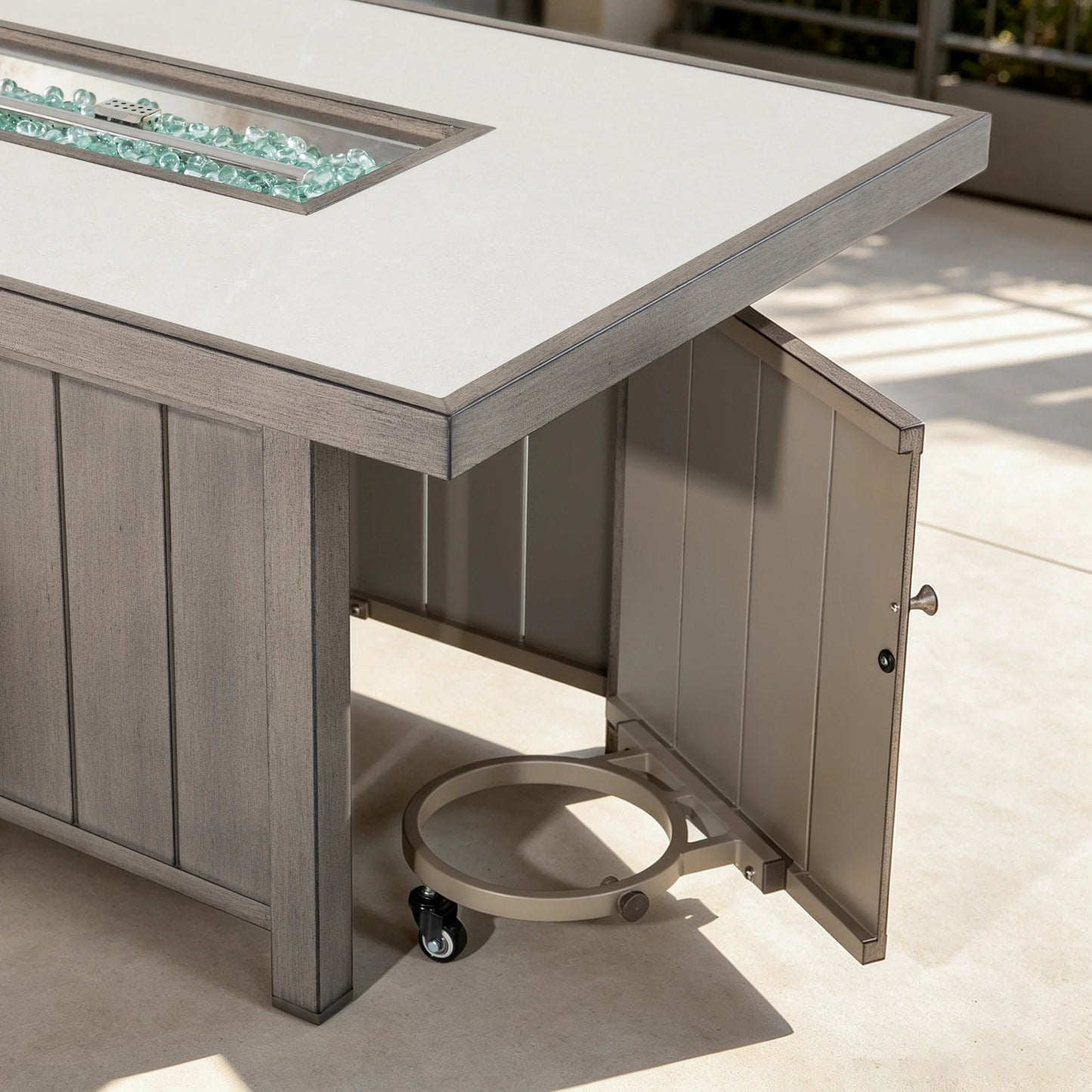 Marindo Patio Fire Pit Table With Hidden Gas Tank Storage Cabinet
