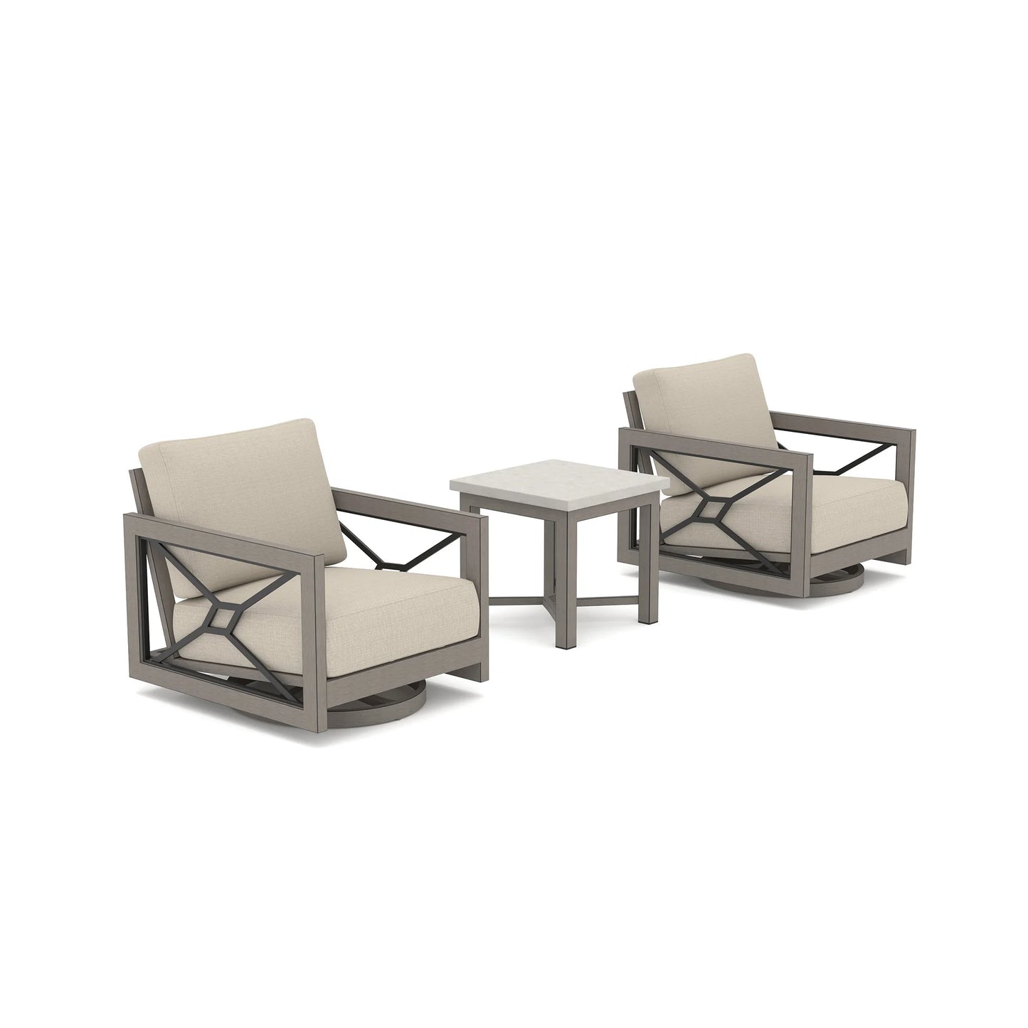 Neutral contemporary outdoor lounge set with 360 swivel chairs
