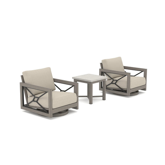 Neutral contemporary outdoor lounge set with 360 swivel chairs