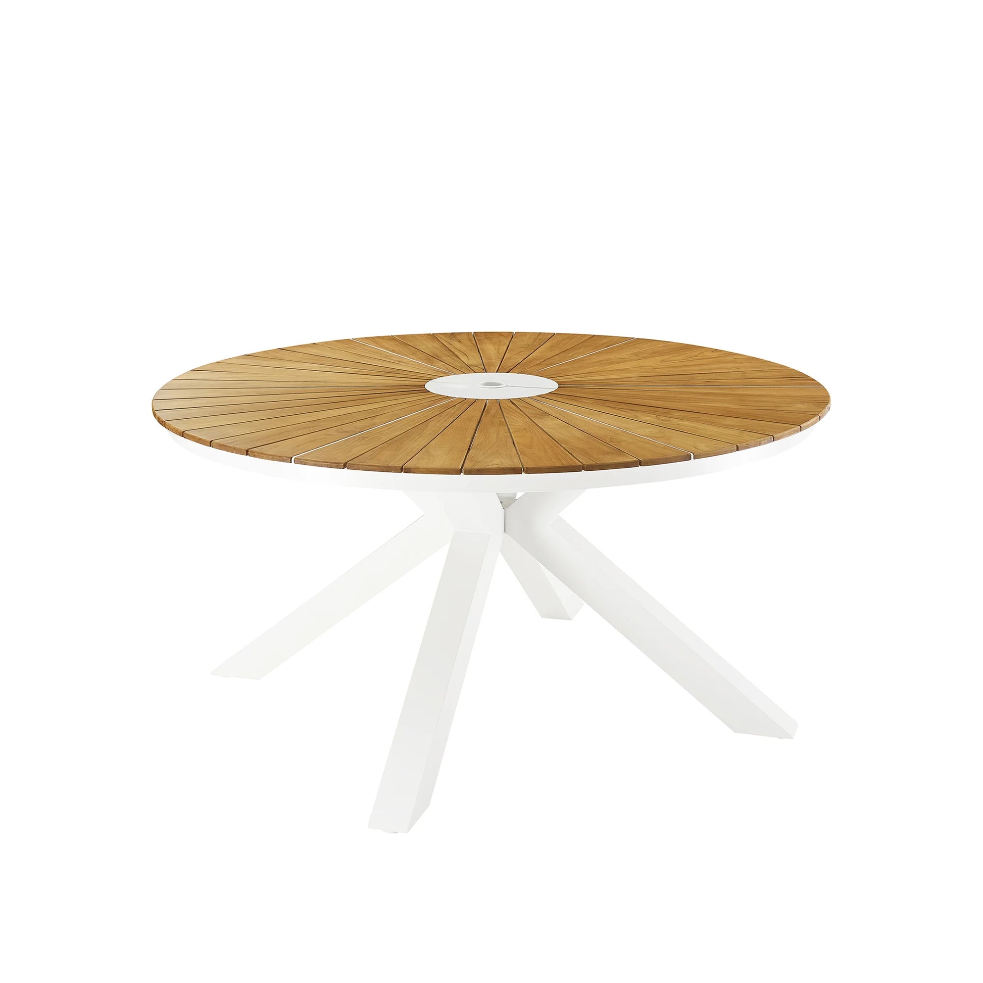Round wooden table with white legs