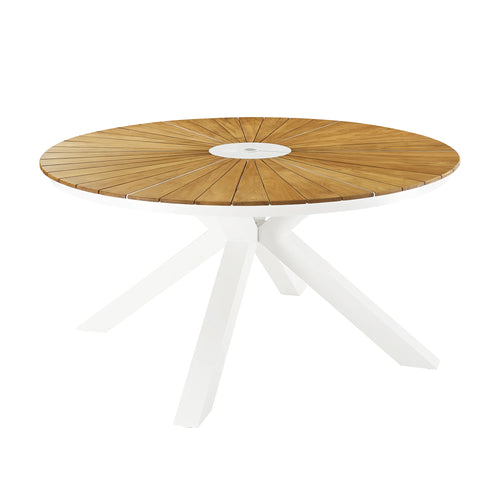 Round wooden table with white legs