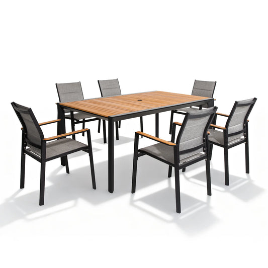 Nuova Aluminum/Teak Rectangular Dining Set With Textilene Chair