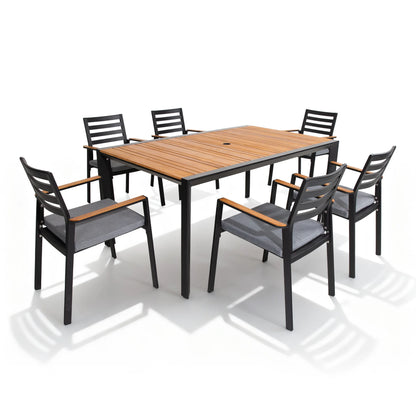 Nuova Aluminum Rectangular Dining Set With Teak Top