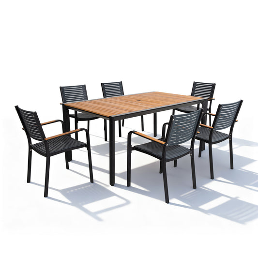Nuova Patio Rectangular Table with 6 Stackable Chair