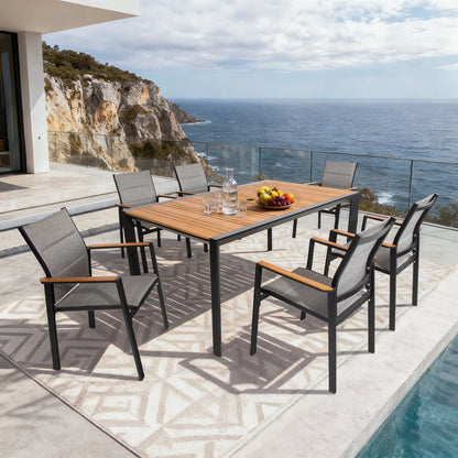 Nuova Aluminum/Teak Rectangular Dining Set With Textilene Chair