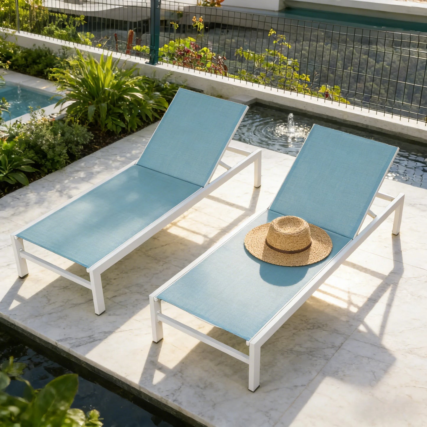 PEAKHOME Aluminum Chaise Lounge Chair with Wheels Set of 2 (Mist)