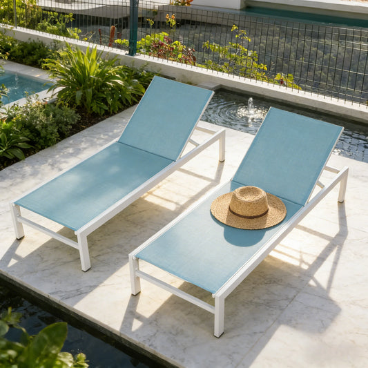 PEAKHOME Aluminum Chaise Lounge Chair with Wheels Set of 2 (Mist)