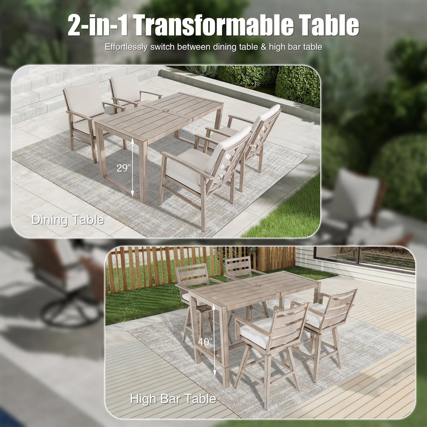 Winston Patio Bar Table and 4 Swivel Bar Stools