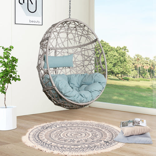 Outdoor/Indoor Wicker Hanging Basket Swing Chair Tear Drop Egg Chair with Cushion