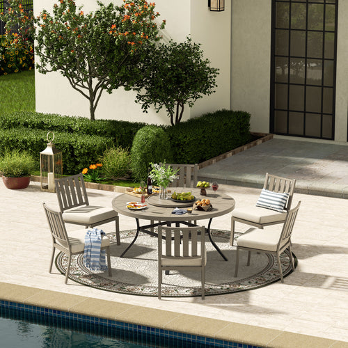 PEAKHOME Azur Patio Round Dining Table Sets With Armless Chair And Sunbrella® Cushions