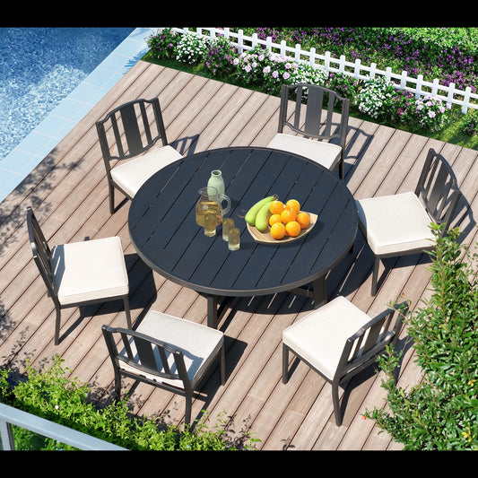 Tamarin 7-Piece Round Outdoor Dining Set with Armless Chairs‌