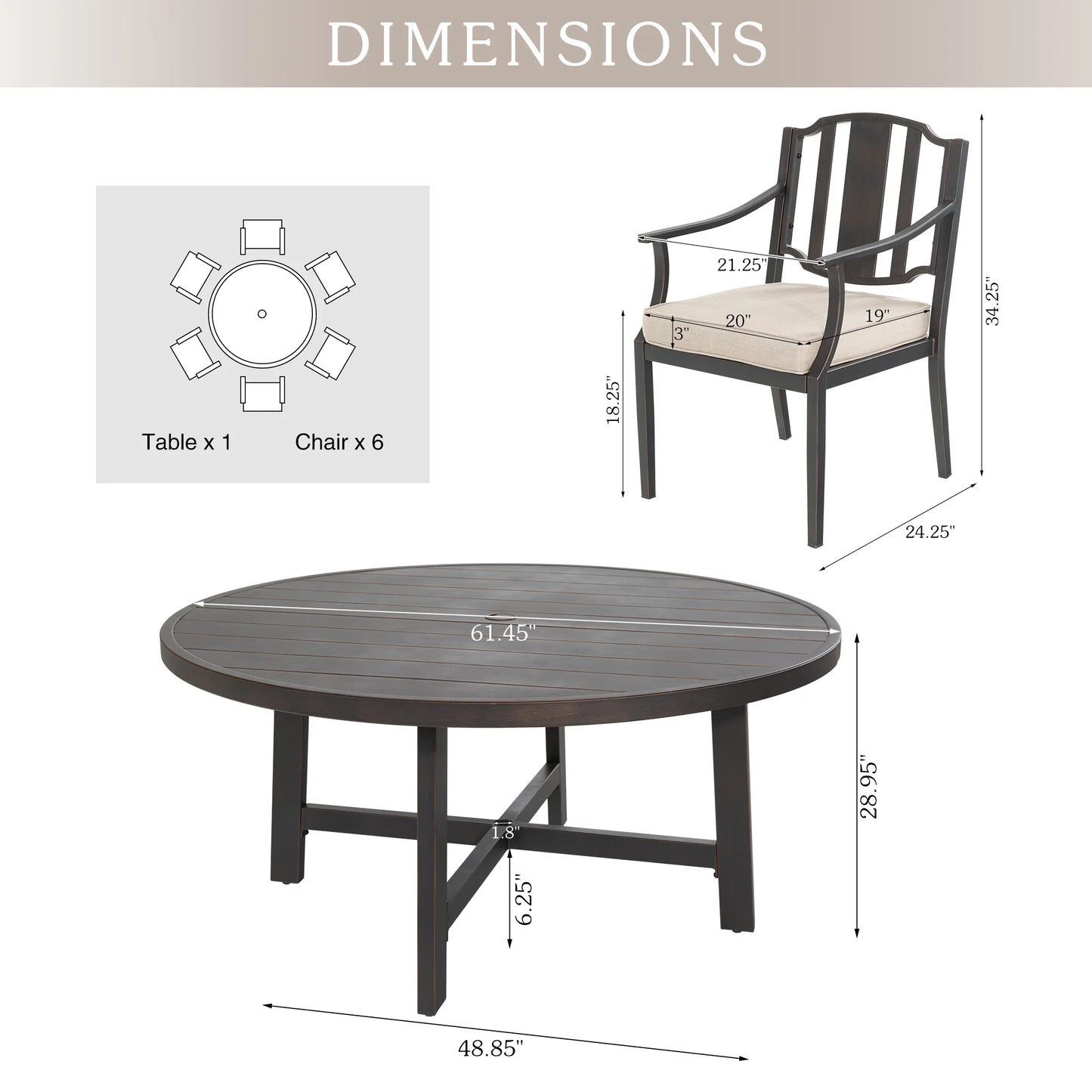 Tamarin 7-Piece Round Outdoor Dining Set With Armchair