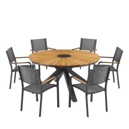 PEAKHOME 7-Piece Outdoor Dining Set With Stackable Chair