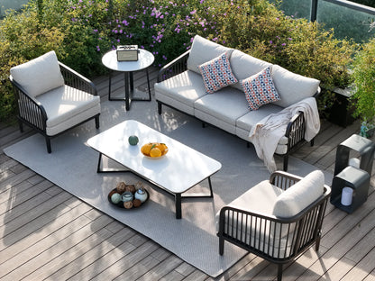 Asheville 5-Piece Aluminum Patio Deep Sofa Set With Sintered Stone Tables
