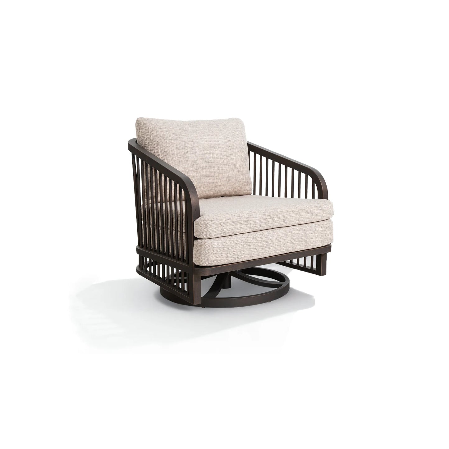 Swivel chair with black frame and beige cushion 