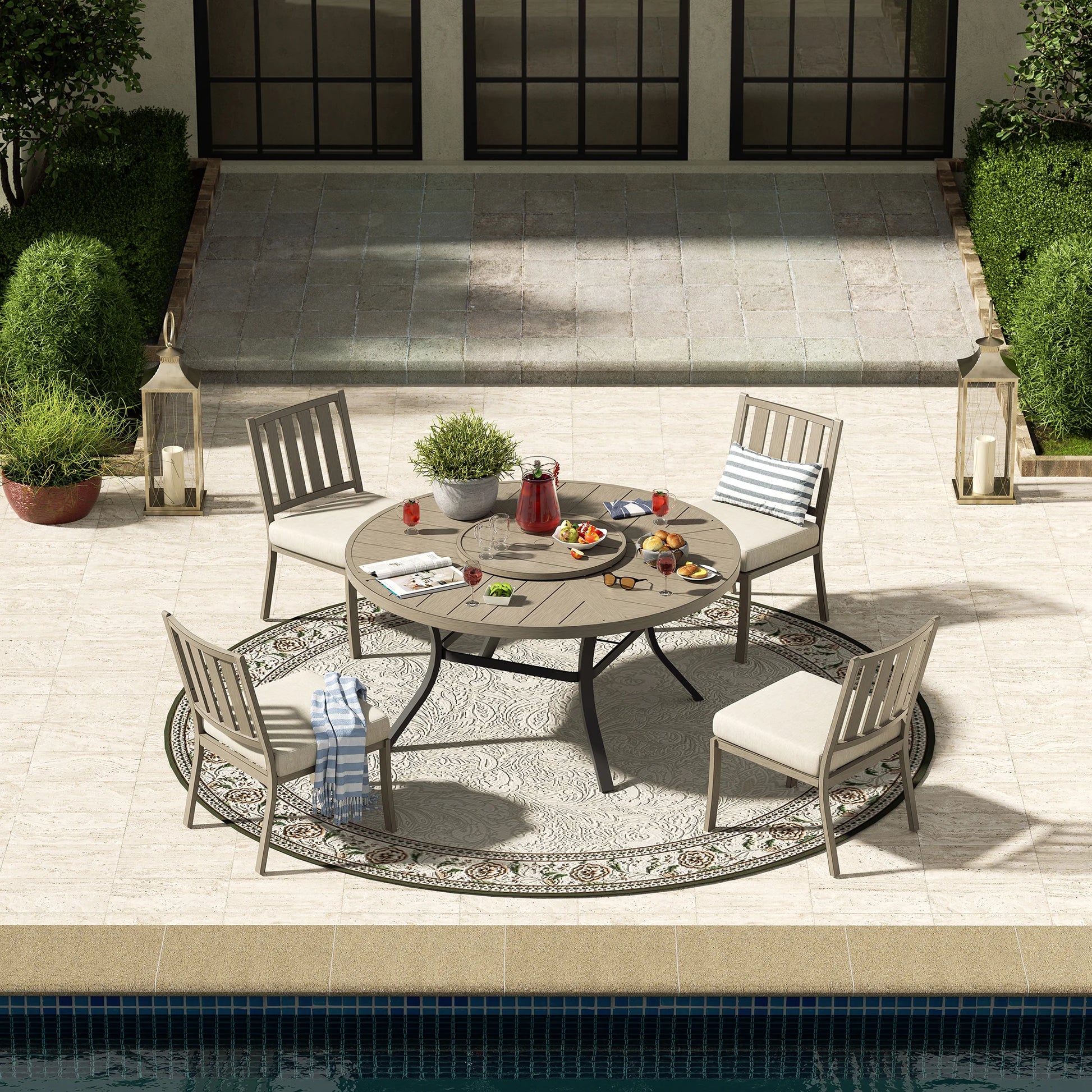 PEAKHOME AZUR 60'' ROUND TABLE WITH ARMLESS CHAIRS 5PCS