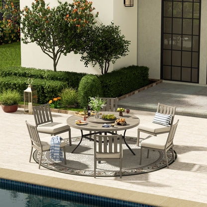 PEAKHOME AZUR 60'' ROUND TABLE WITH ARMLESS CHAIRS 7PCS SET