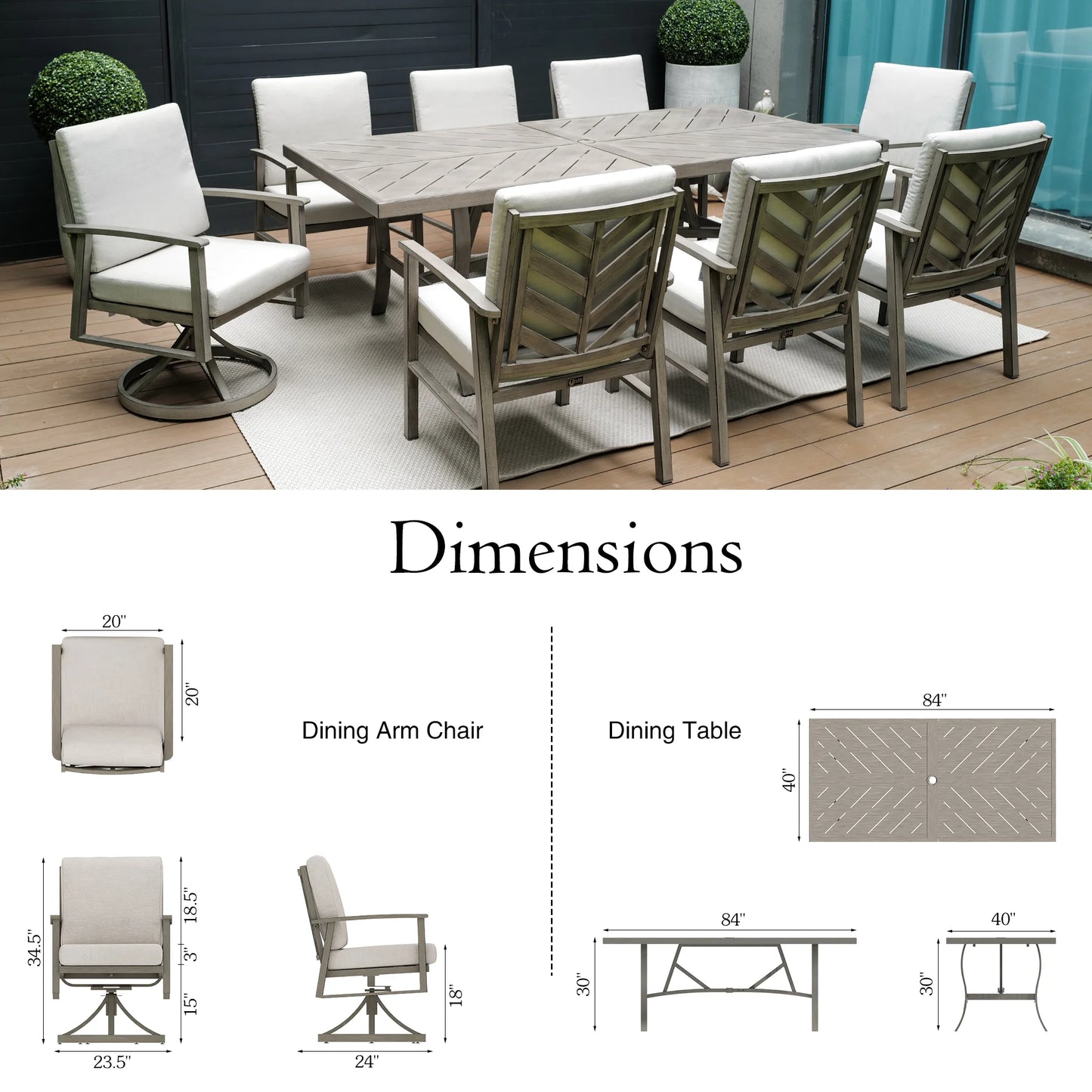 Amario 9 Pieces Rectangular Patio Dining Set