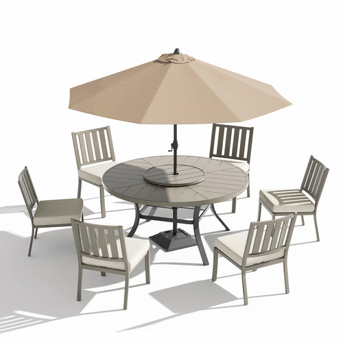 PEAKHOME FURNISHINGS Azur Patio 8PCS Round Dining Set With Sunbrella Umbrella