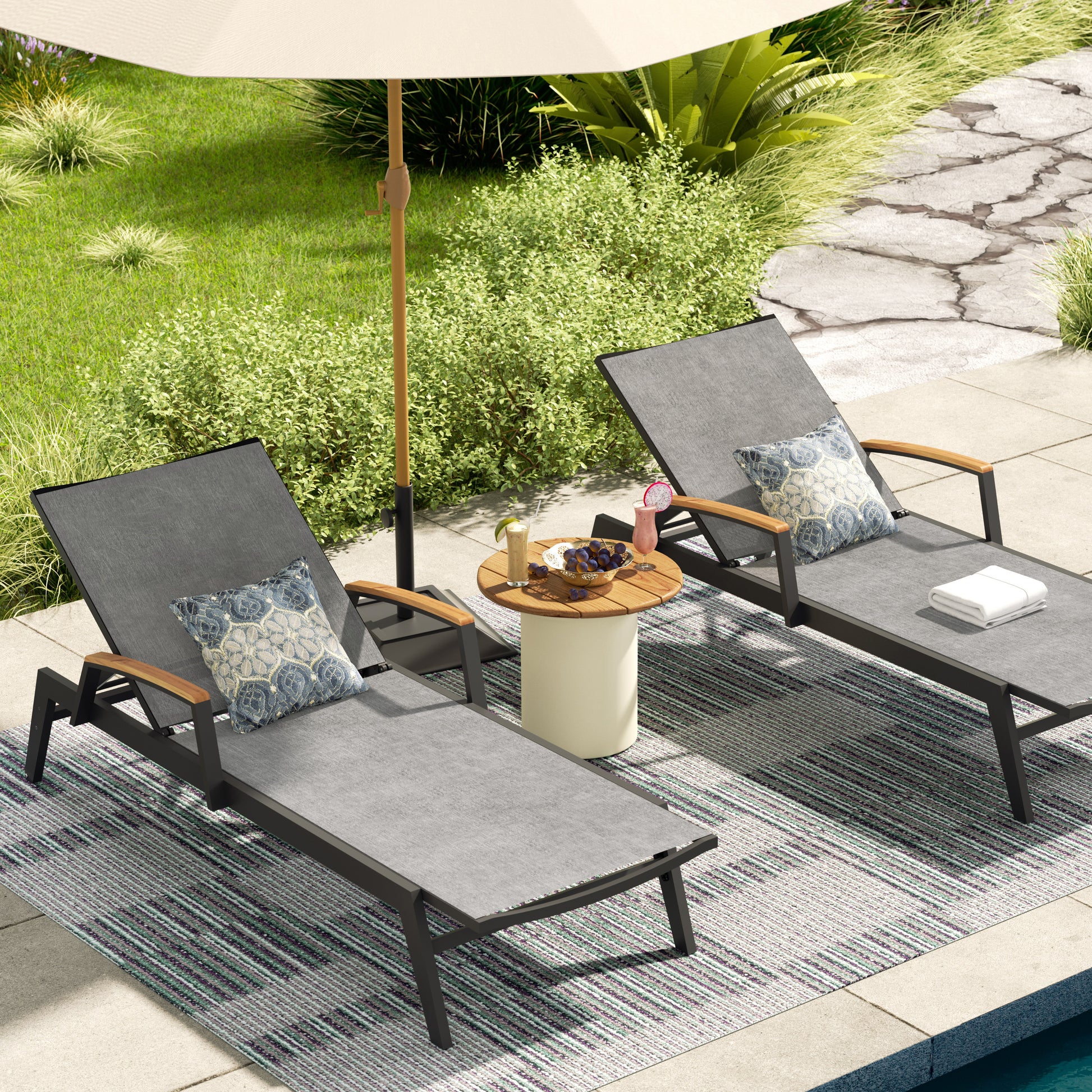PEAKHOME FURNISHINGS CANYON OUTDOOR CHAISE LOUNGES 3PCS SET