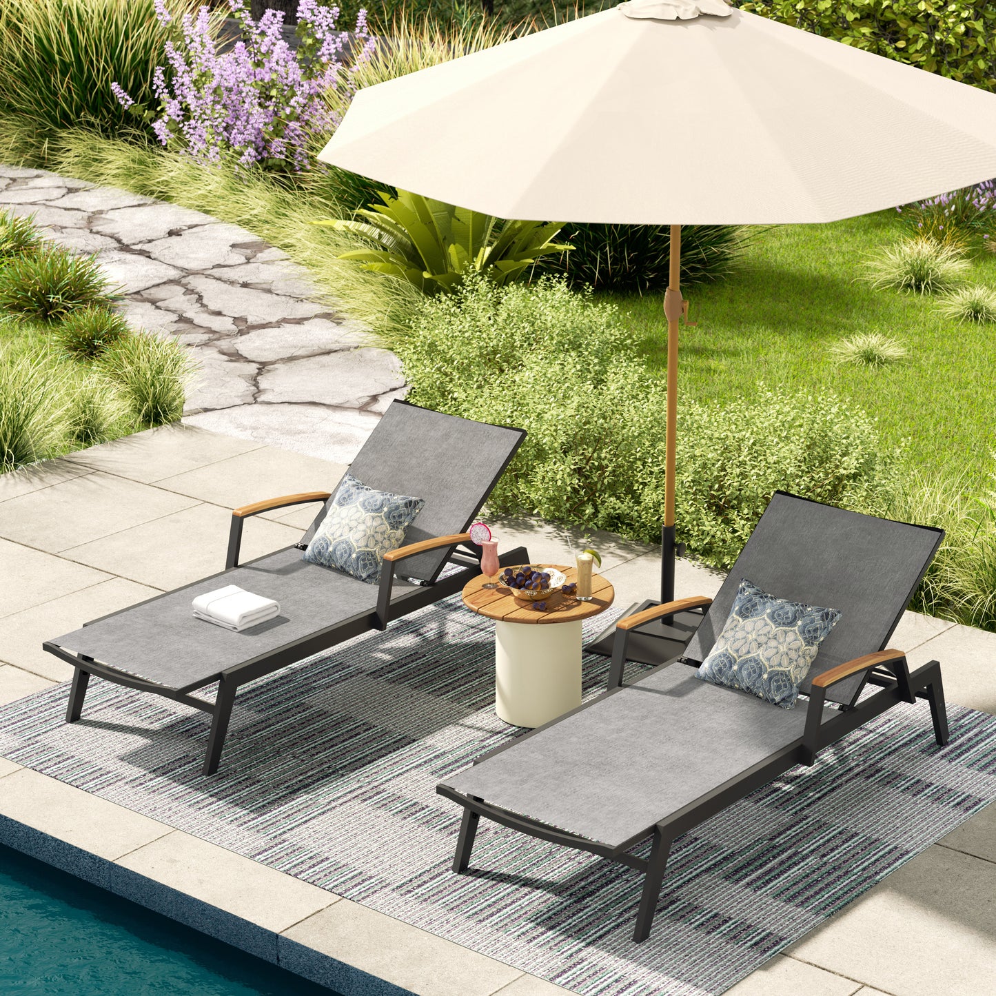 Peakhome Furnishings Canyon Patio Aluminum Chaise Lounge Chairs Set