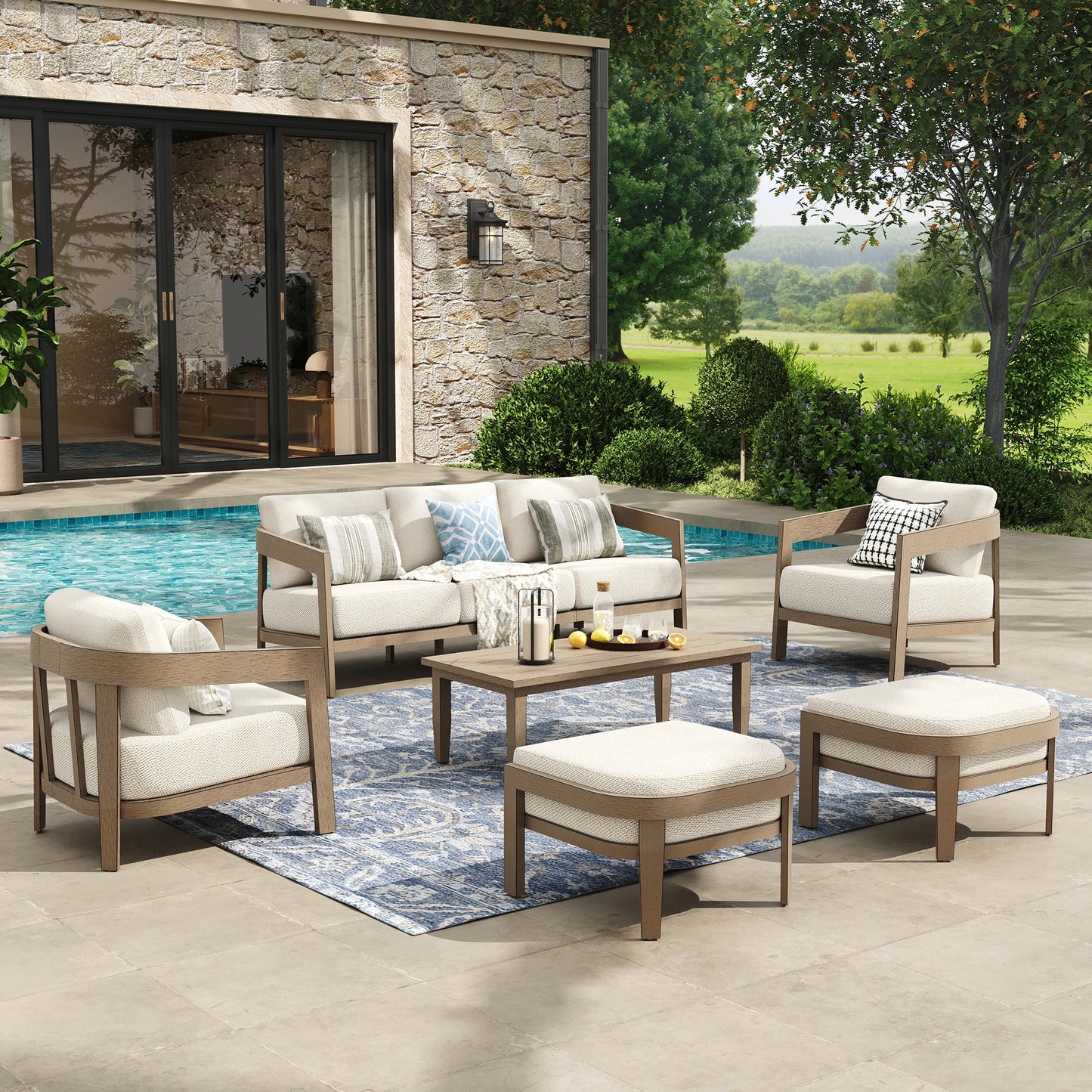 Harmonti 6-Piece Aluminum Patio Conversation Sofa Set With Ottoman