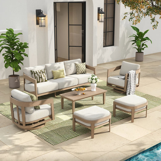 Harmonti 6 Pieces Patio Aluminum Swivel Conversation Sofa Set With Ottoman