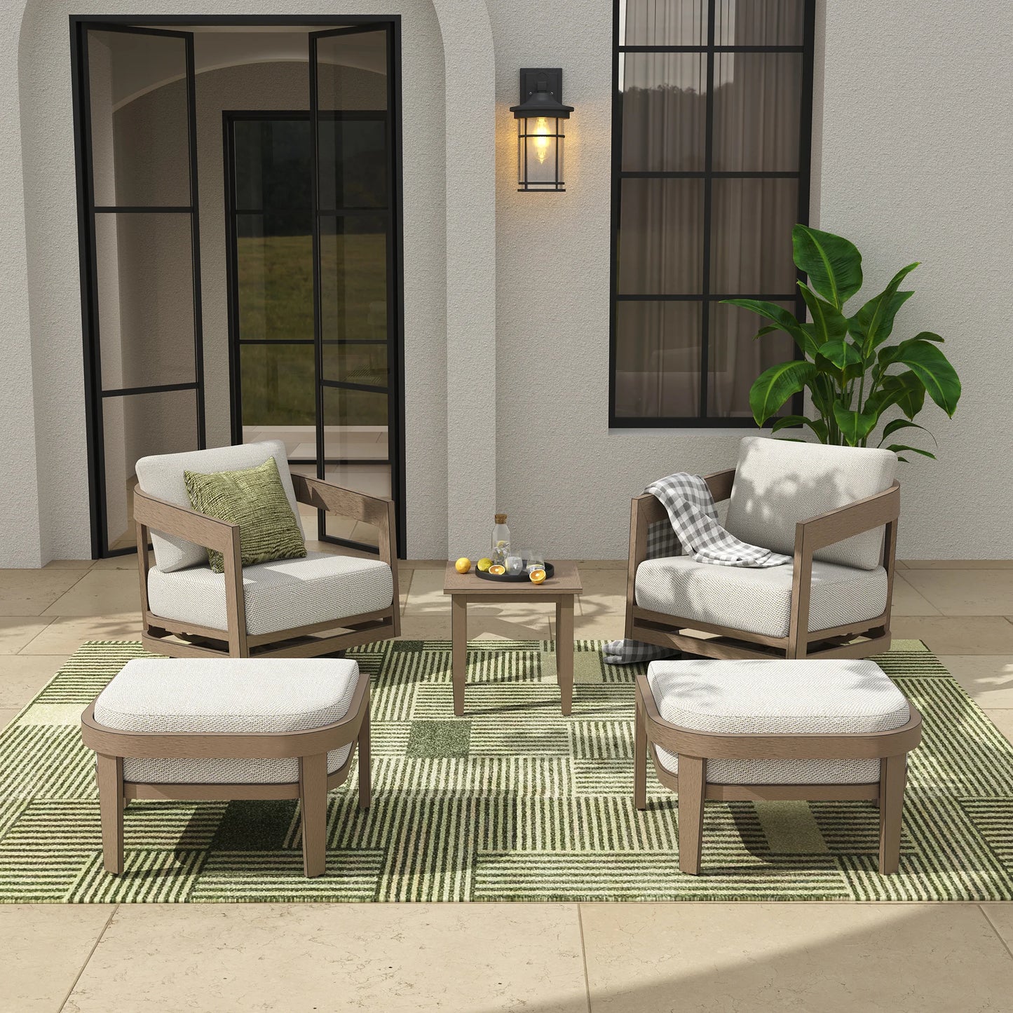 Harmonti 5 Pieces Aluminum Patio Aluminum Swivel Lounge Chairs With Ottomans