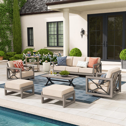 Marindo 6 Piece Patio Swivel Seating Set With Ottoman
