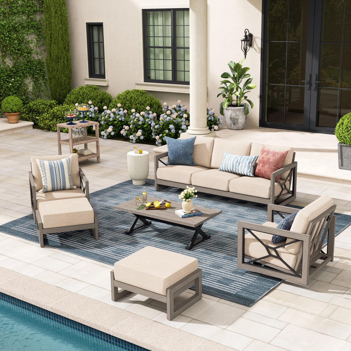 Marindo 6 Piece Patio Swivel Seating Set With Ottoman