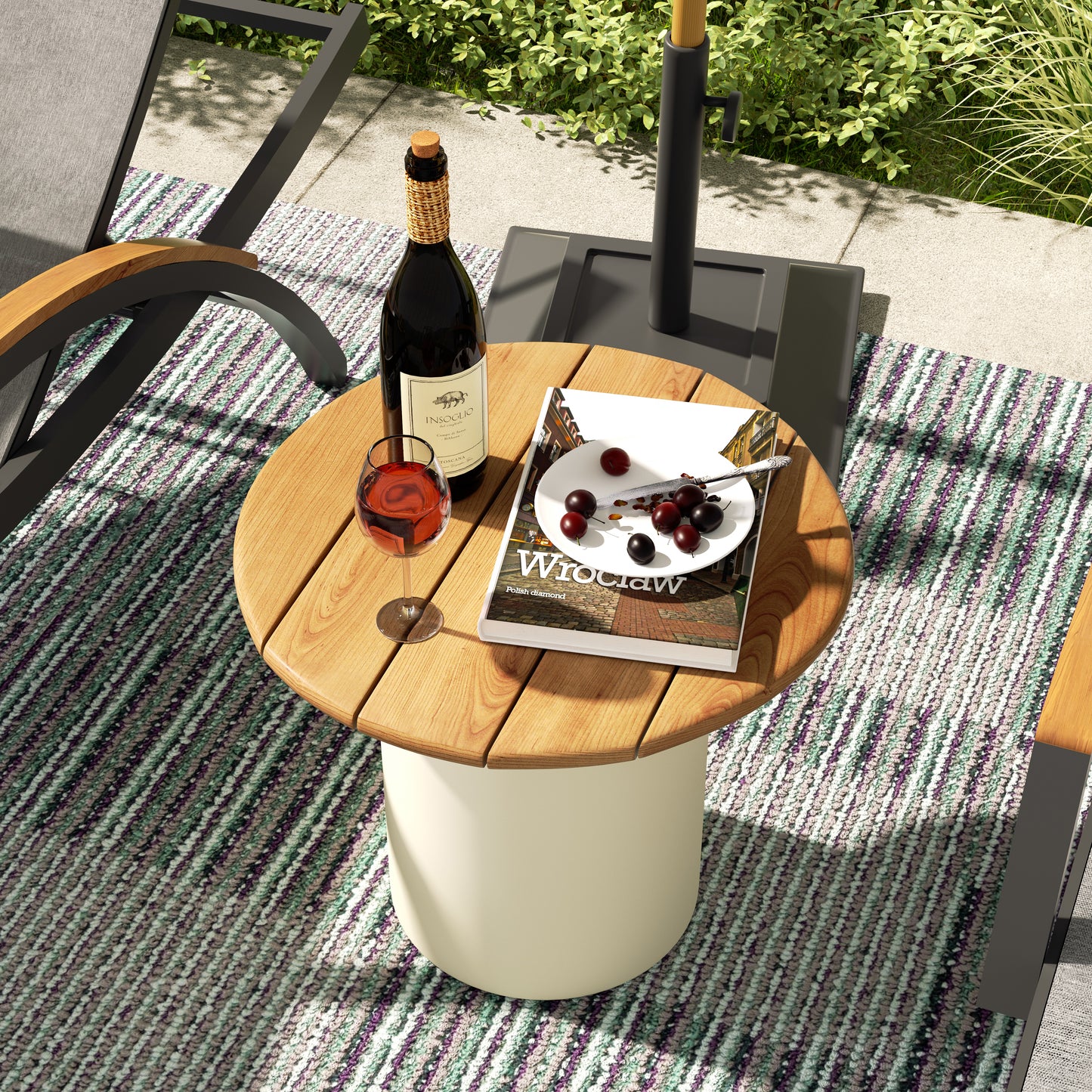 PEAKHOME-Lido Outdoor Round Aluninum Side Table With Teak Wood Table Top