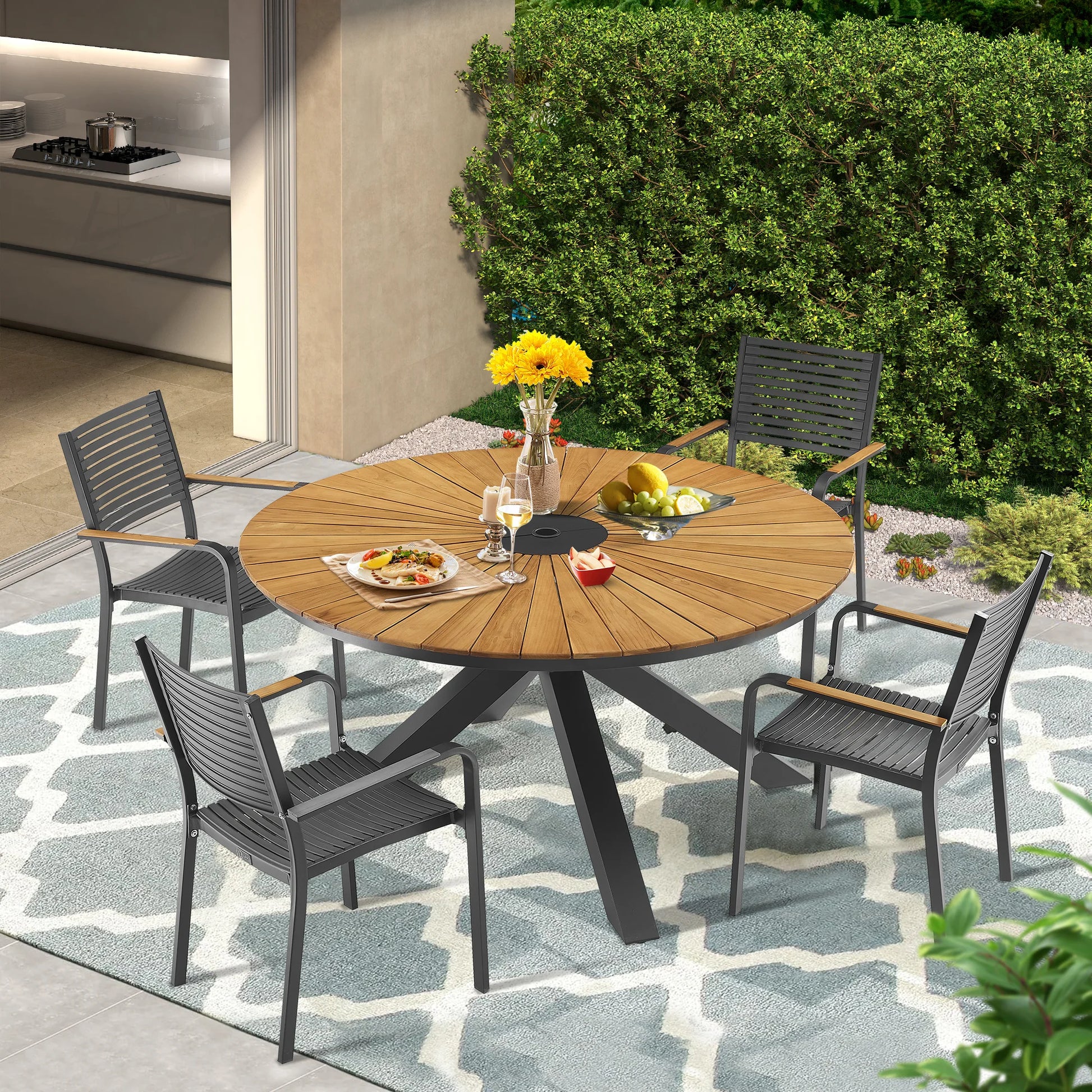 PEAKHOME Nuova Outdoor Dining Set With Stackable Chair