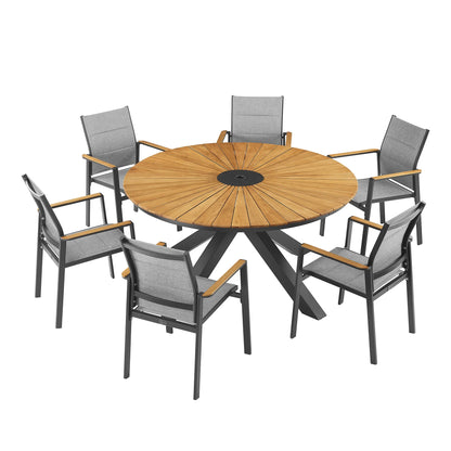 PEAKHOME Nuova Patio Round Dining Set Whit Textilene Chair