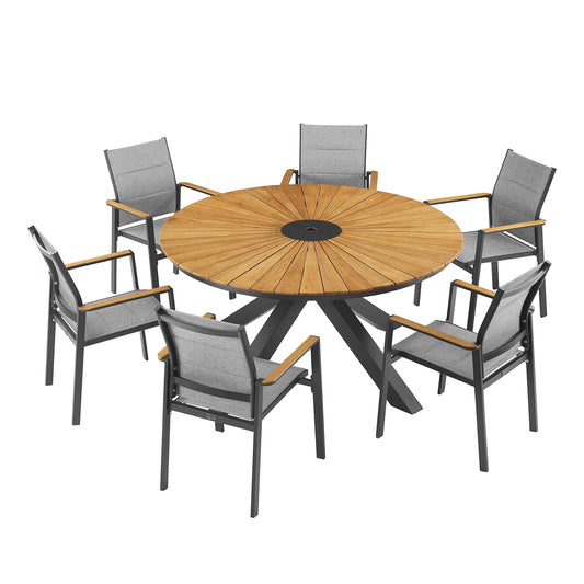 PEAKHOME Nuova Patio Round Dining Set Whit Textilene Chair