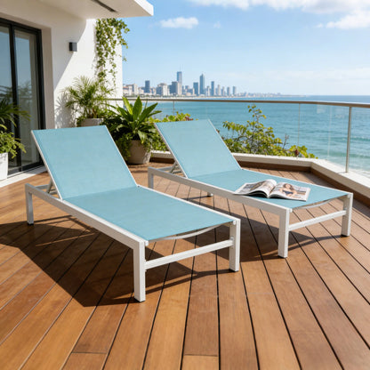 PEAKHOME Aluminum Chaise Lounge Chair with Wheels Set of 2 (Mist)